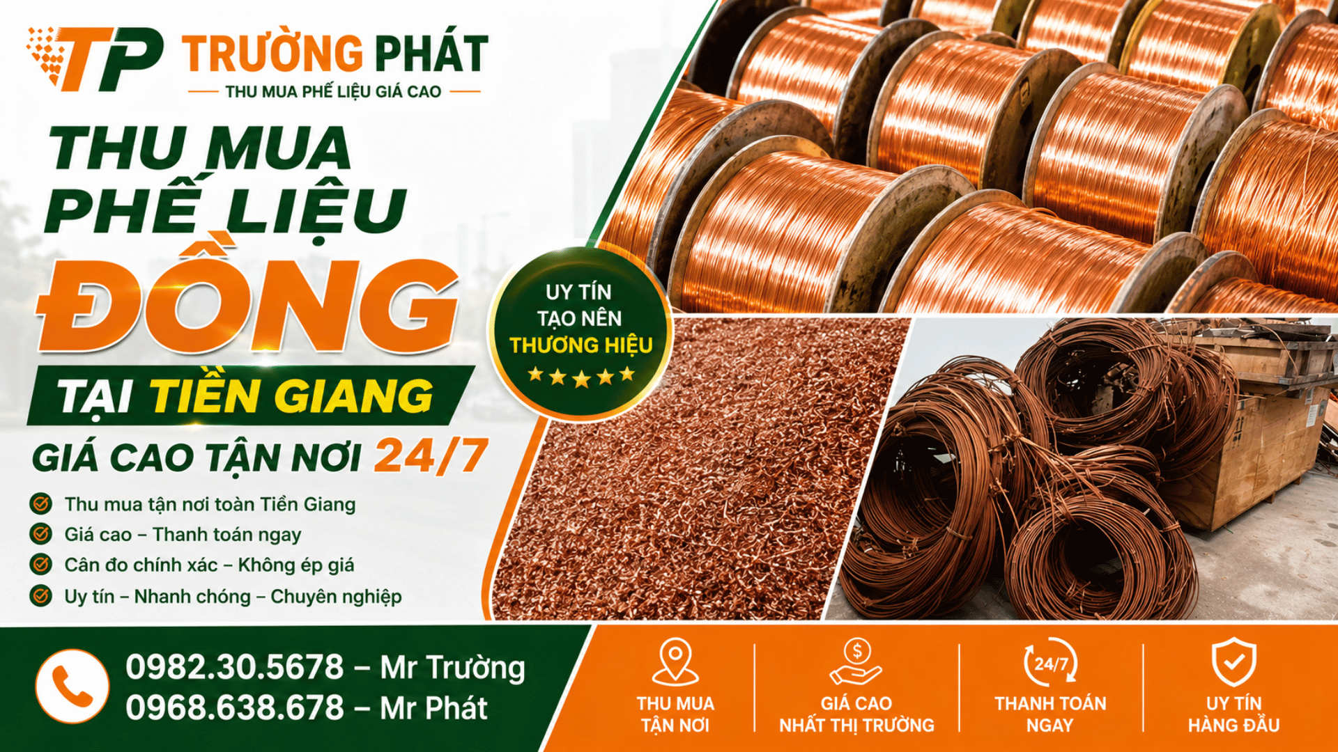 Thu mua phế liệu đồng tại Tiền Giang giá cao